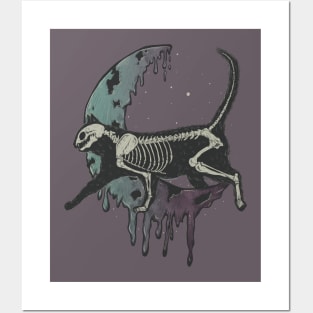 Cat Skeleton over the moon Posters and Art